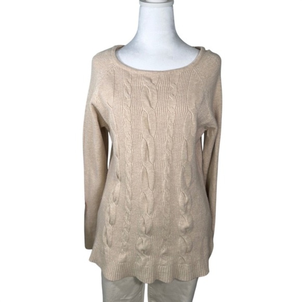 Cyrus Cable Knit Sweater Womens Large Beige Cream Crew Neck Cozy Pullover - Picture 2 of 6